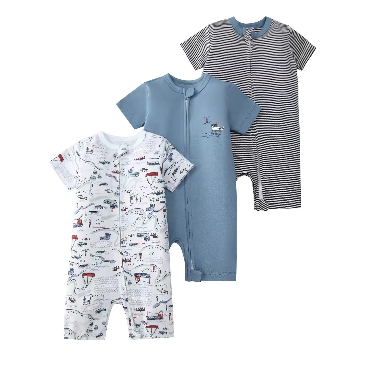 3Pcs/lot New Zipper Infant Baby Girl Boy Clothes Cartoon Short Sleeve Cotton Baby Romper Clothing For Newborn Jumpsuit 6-24 M