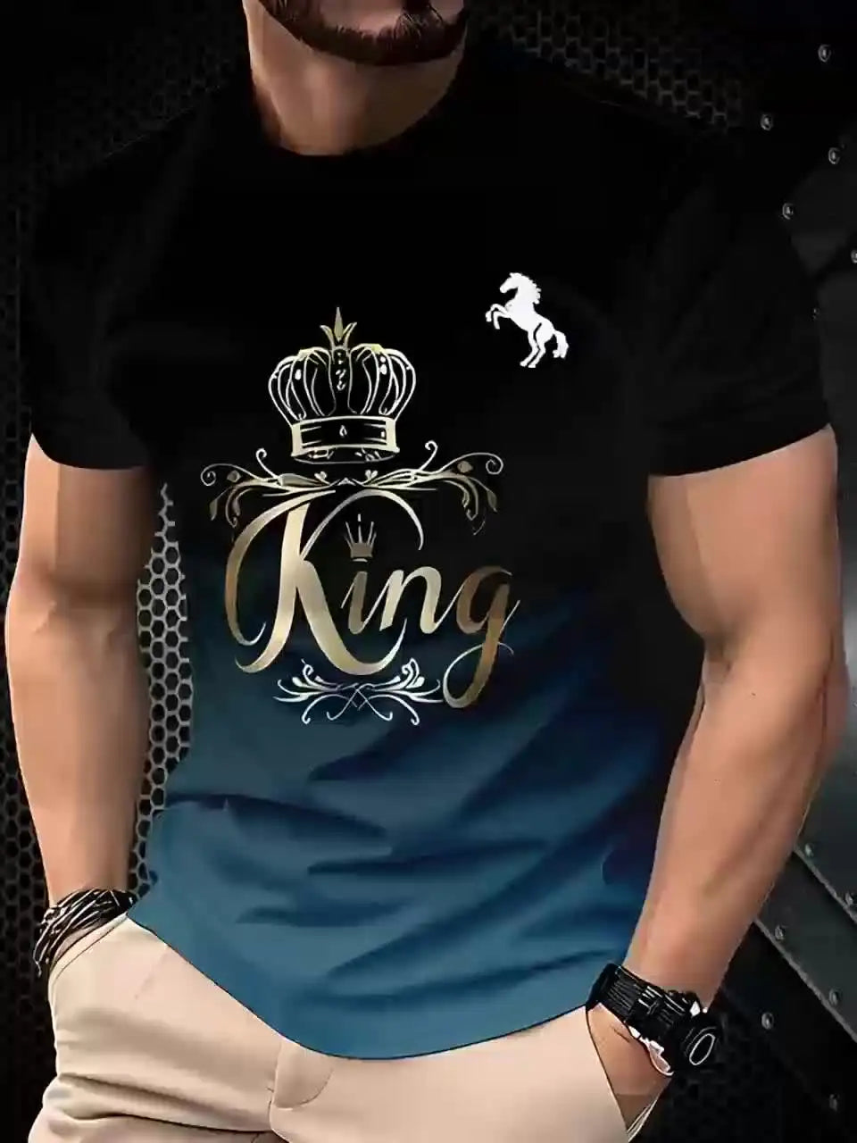 Men's Fashion 3D Printed Men's T-Shirt Crew Neck Short Sleeve, Summer Crew Neck T-Shirt Casual Wear, Polyester Fiber Regular,