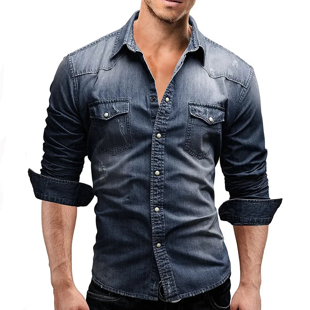 New 2026 Men's Denim Shirt Fashion Short Sleeve Soft Solid Slim Cowboy Tops Men Trend Streetwear Vintage Casual Cardigan T-shirt