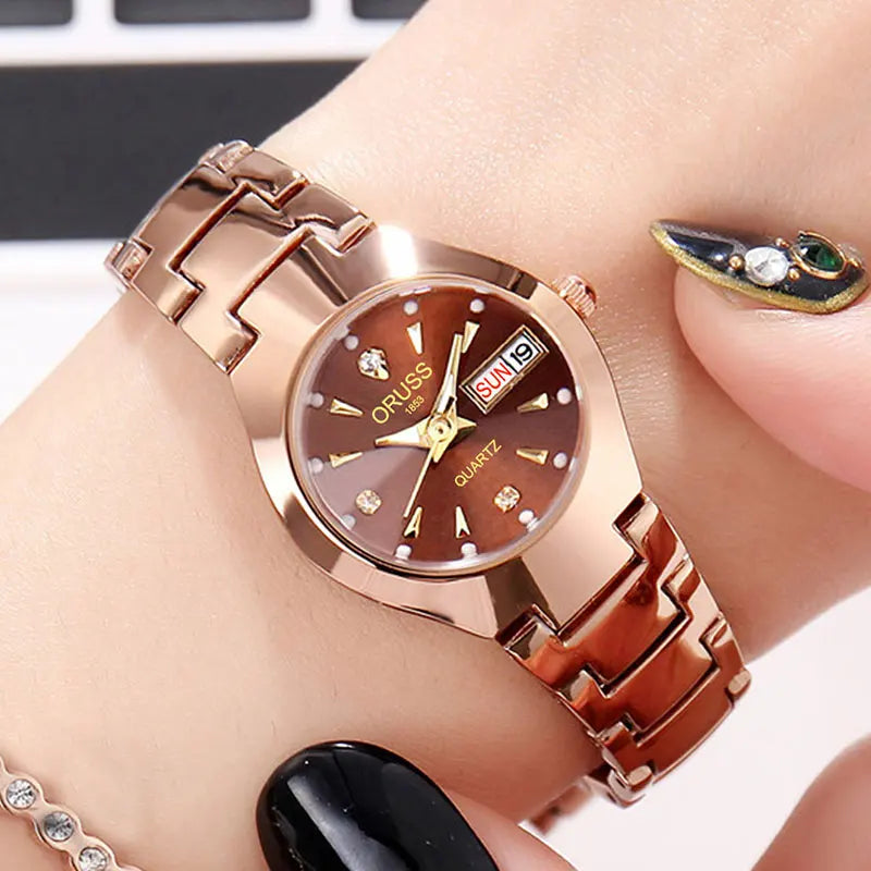 ORUSS Couple Watch Waterproof Casual Fashion Women Men Quartz Watches Ladies Stainless Date Week Men Clock Lover's Date Gift