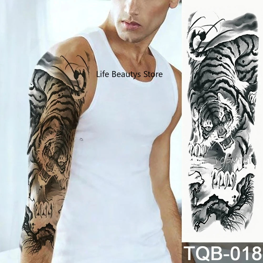 Large Full Arm Sleeve  Waterproof Temporary Tattoo Sticker Tribal Totem Skull Bird Wolf Tiger Fake Tatoo Body Art Men Women