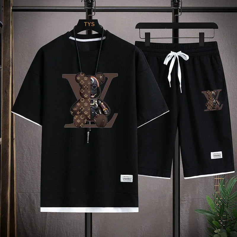 2026 Summer New Men's Casual Breathable Quick-Drying Comfortable Fitness Short-Sleeve T-Shirt + Sports Shorts Two-Piece Set