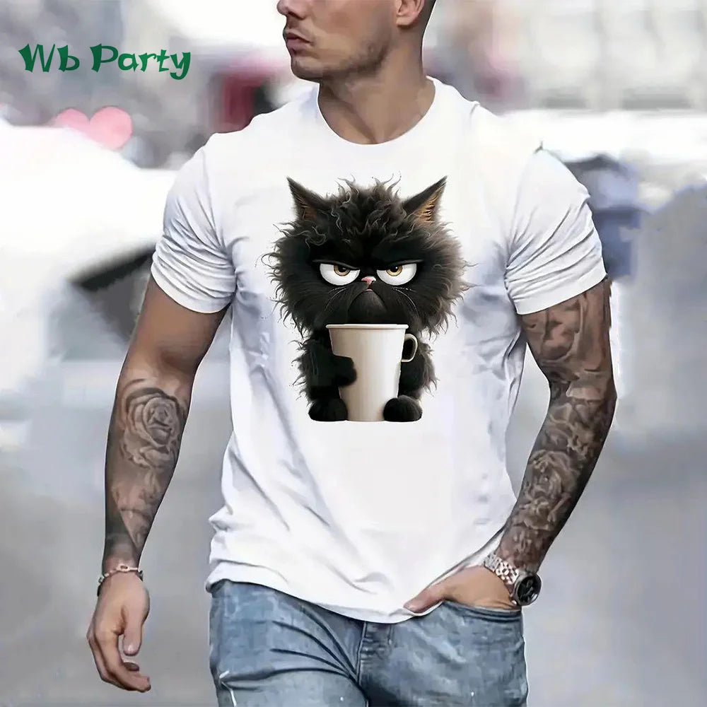 Cat Print T-shirt Men Short Sleeve Men's Summer T-shirts Cat Shirts Graphic Tee Men's Summer Clothes Men Short Sleeve T-shirt