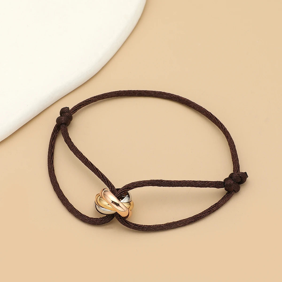 Simple Fashion Unisex Bracelet 3 Metal Round Circle Accessory Adjustable Men's Rope Bracelet for Women Jewelry Gifts