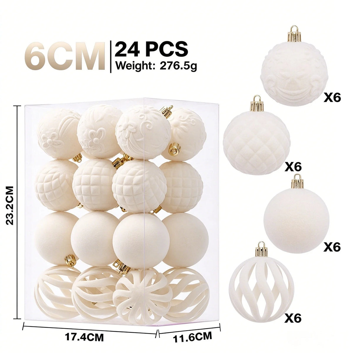 24PCS Flocked Christmas Tree Ornament Balls 6CM DIY Velvet Xmas Tree Hanging Pendants New Year Xmas Home Decoration Navidad 2026