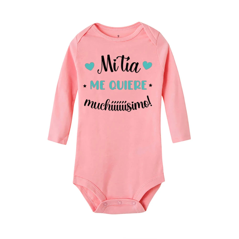 My Aunt Loves Me Very Much Print Baby Bodysuit Spanish Baby Romper Toddler Jumpsuit Girls Boys Long Sleeve Clothes Infant Romper
