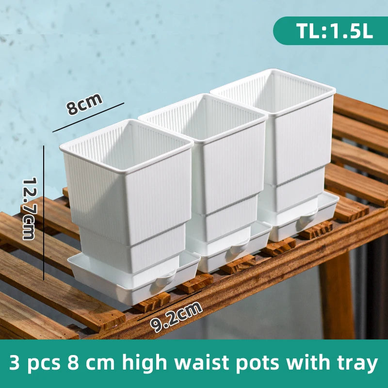 Meshpot Square Plastic Succulents Planter Pots With Tray Set,Nursery Pot Cactus Plant Pot Garden Pot