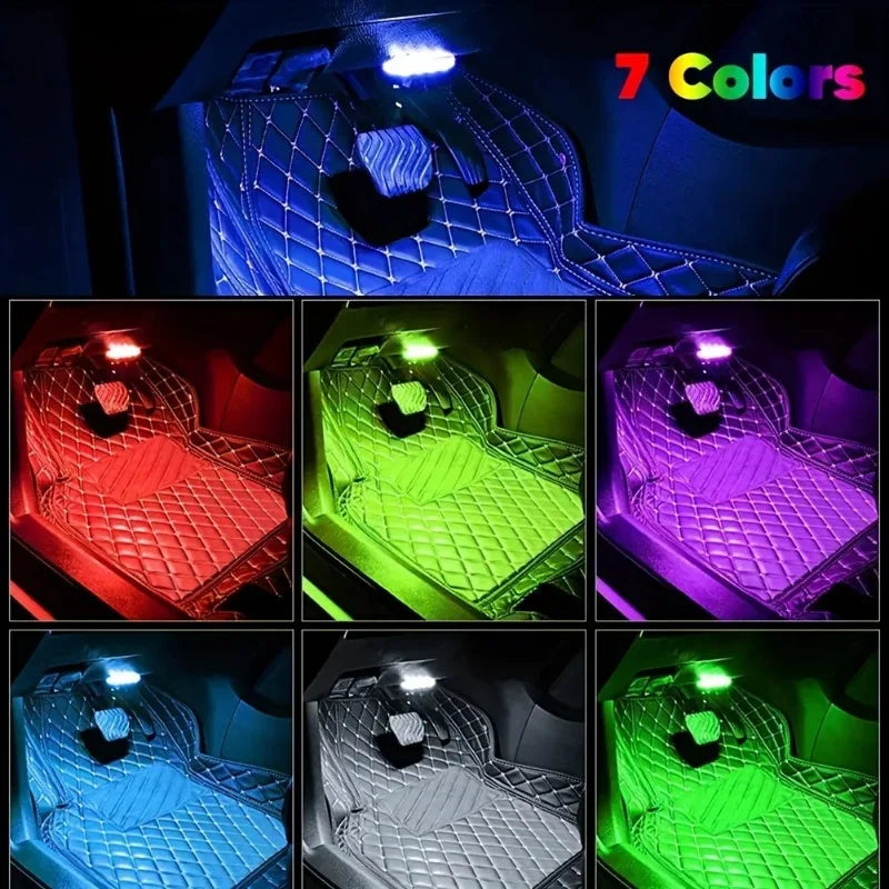 Wireless RGB LED Car Interior Light Rechargeable USB Car Ambient Atmosphere Lamp Easy Install for Auto Door Foot Trunk