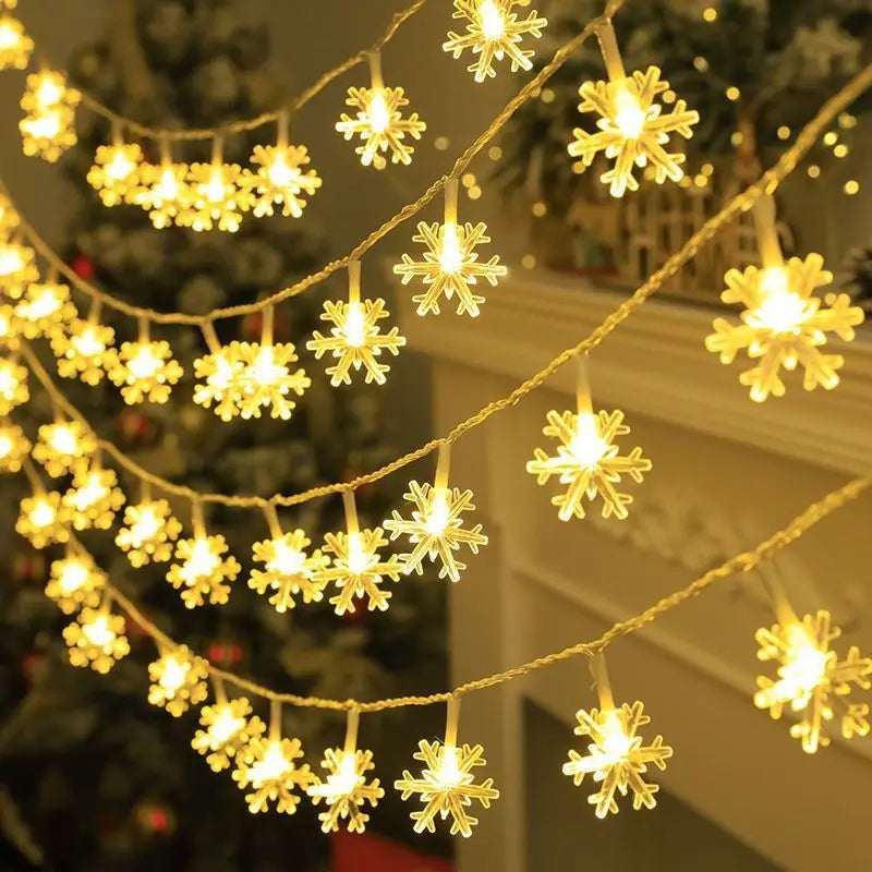 10m 80leds Stright Lights For Room Hanging Home Decoration Christmas Snowflake LED String Lights Indoor Festive Decoration