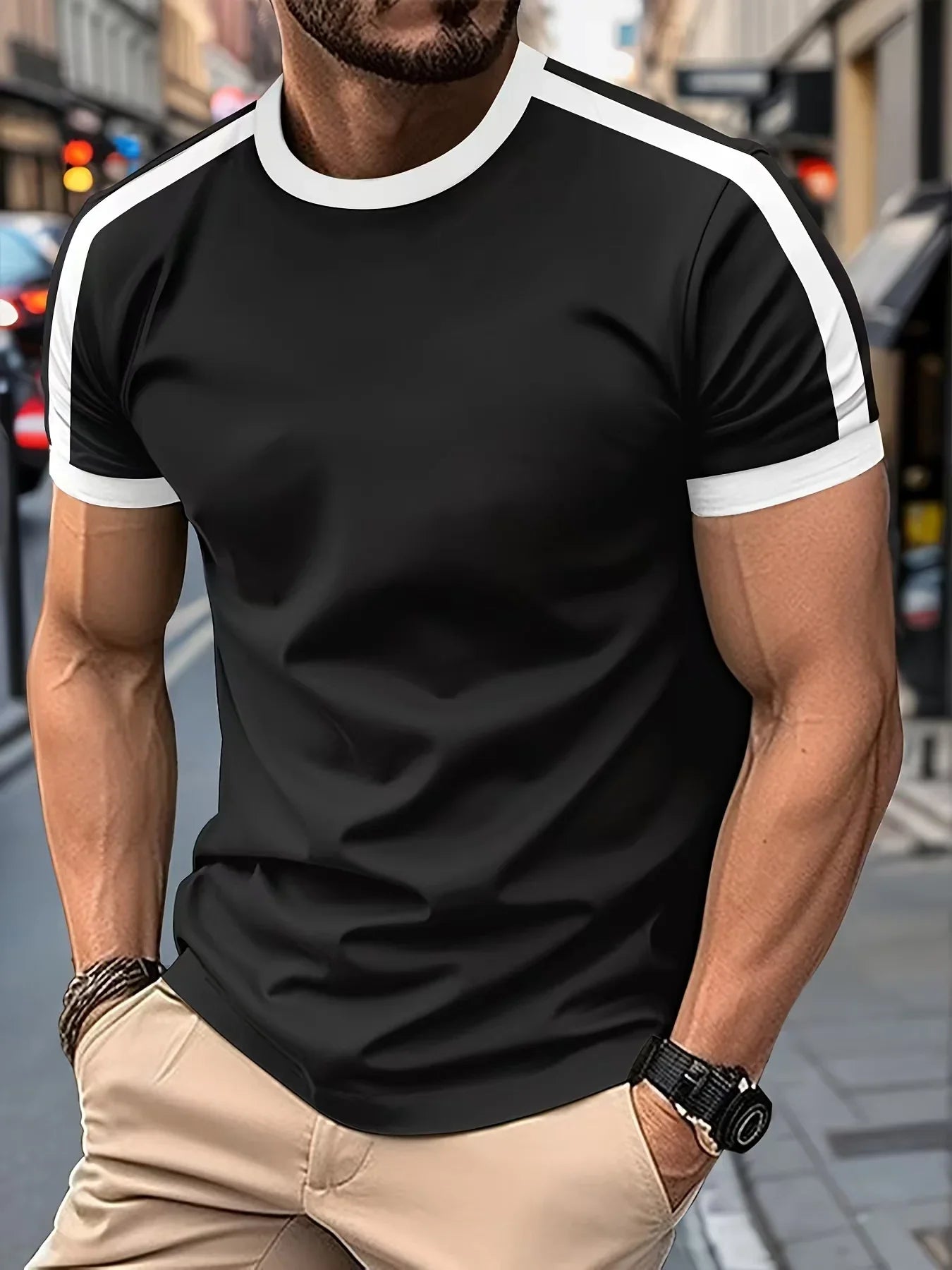 2025 Summer New Men's Fashion Casual Round Neck Short Sleeve Top Outdoor Sports Fitness Breathable Quick Drying T-shirt
