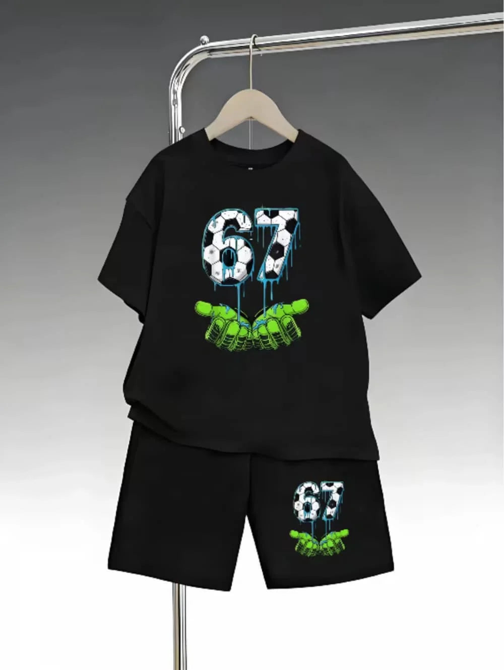2026 Summer Boys Two-Piece Set Funny 67 Meme Digital Print T-Shirt + Pants Set Casual Street Style Outfit Fashion Kids Clothes