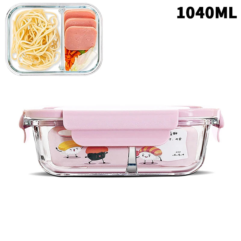 1/2/3 Grids Thickened Leak Proof Microwave Safe Food Crisper High Borosilicate Glass Bento Box With Lids Airtight Lunch Boxes