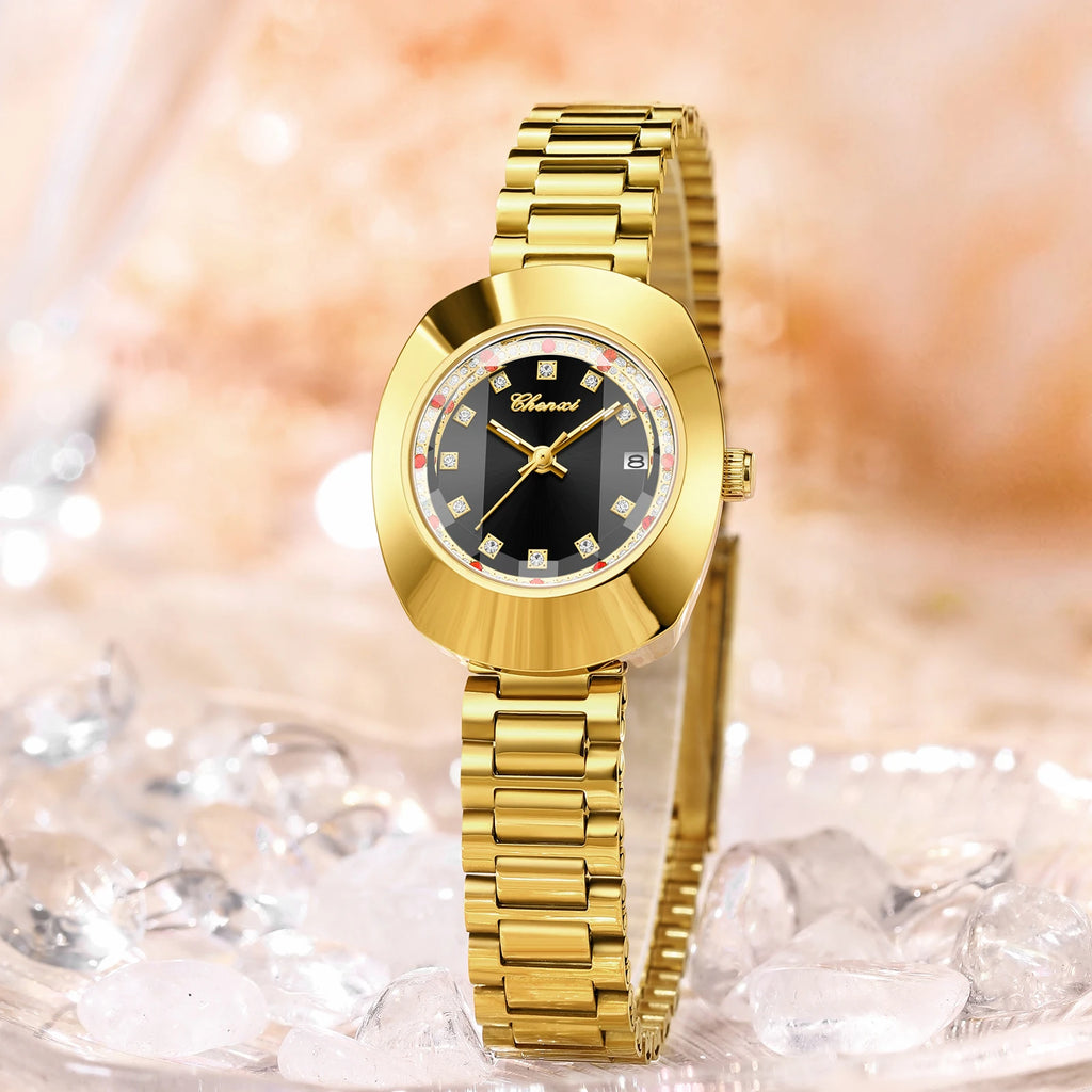 CHENXI Luxury Couple Watch Stainless Steel Band Luminous Business Men Women Quartz Wristwatches Great Valentine Gift for Lover