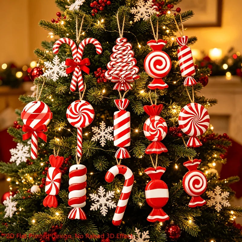 24/36Pcs Wood Peppermint Candy Cane Ornaments with Jute Rope - Red & White Swirl Suitable for Christmas Tree Decorations,Holiday
