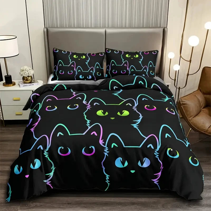 Cute Cat 3pcs Duvet Cover Set, 3D Digital Printed Duvet Cover, Soft Comfortable Breathable Bedding Set for Bedroom, Dorm
