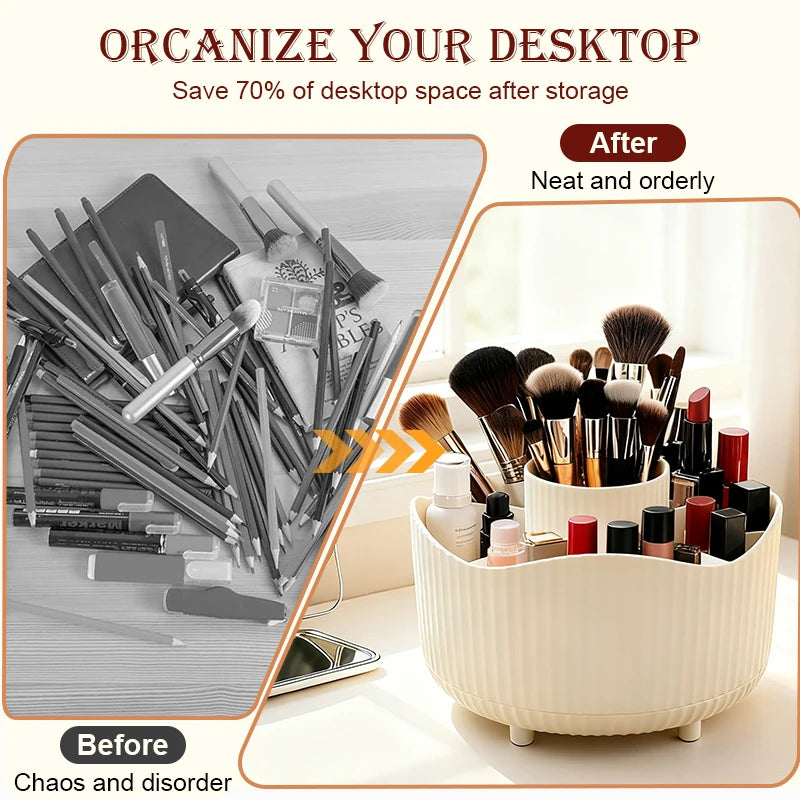 Rotating Makeup Organizer, Cosmetic Display Case with Brush Holder Perfume Tray, Storage Carousel for Vanity Bathroom Countertop