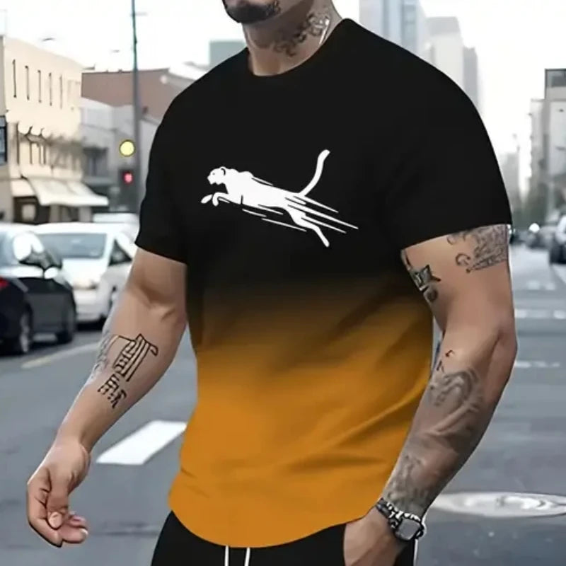 Animal Leopard 3d Print Sports Quick Dry Breathable Men T Shirt Street Casual Fashion Loose Fitness Running Short Sleeve Summer