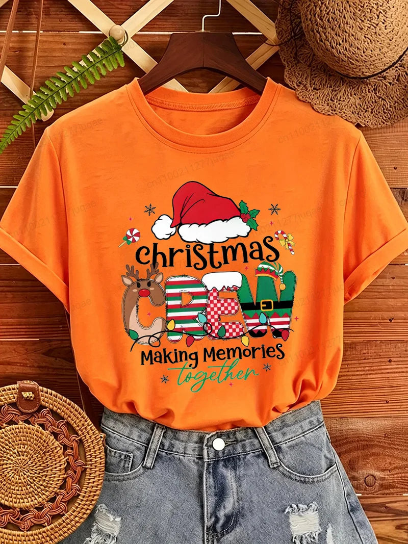 Christmas Crew Making Memories Together T Shirt Family Matching Christmas Outfit Santa Hat Graphic Tee Tops Xmas Party Shirts