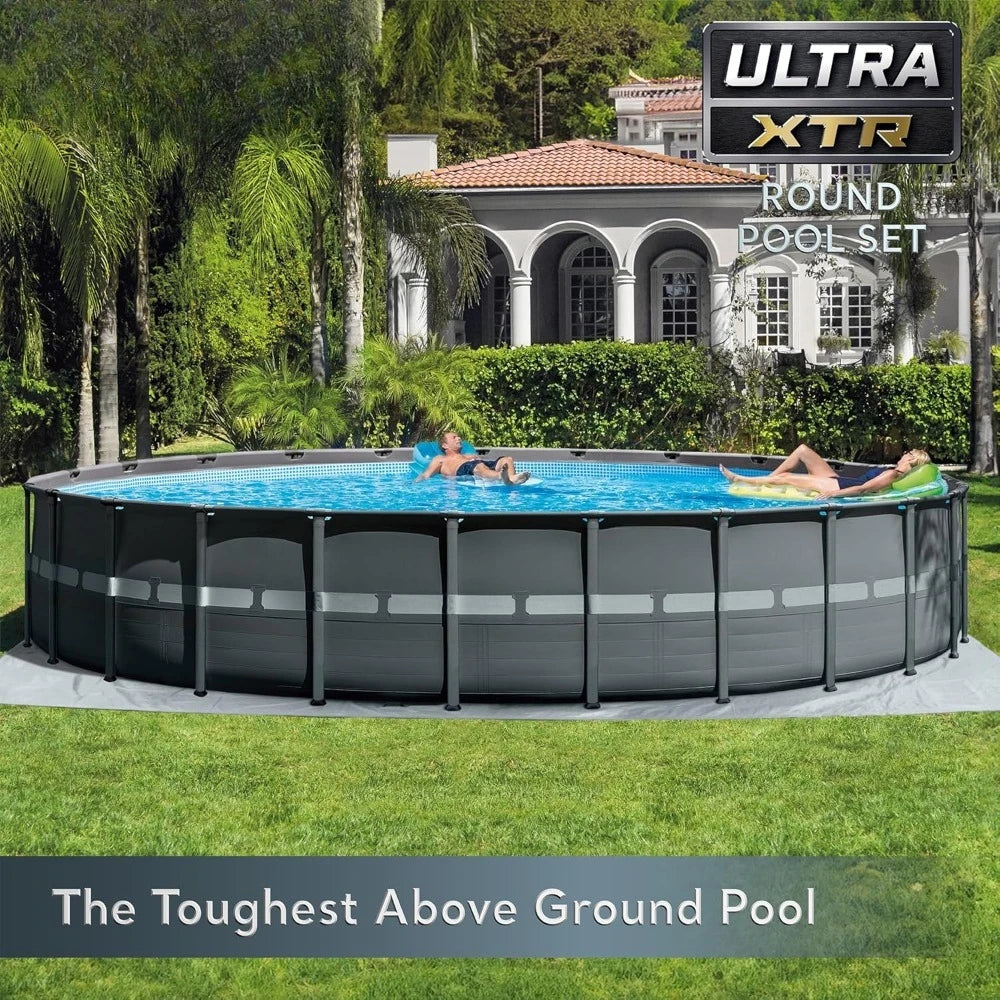 Furniture Accessories-Above Ground Swimming Pool Set with Sand Filter Pump 24 Feet Round 52 Inch Height