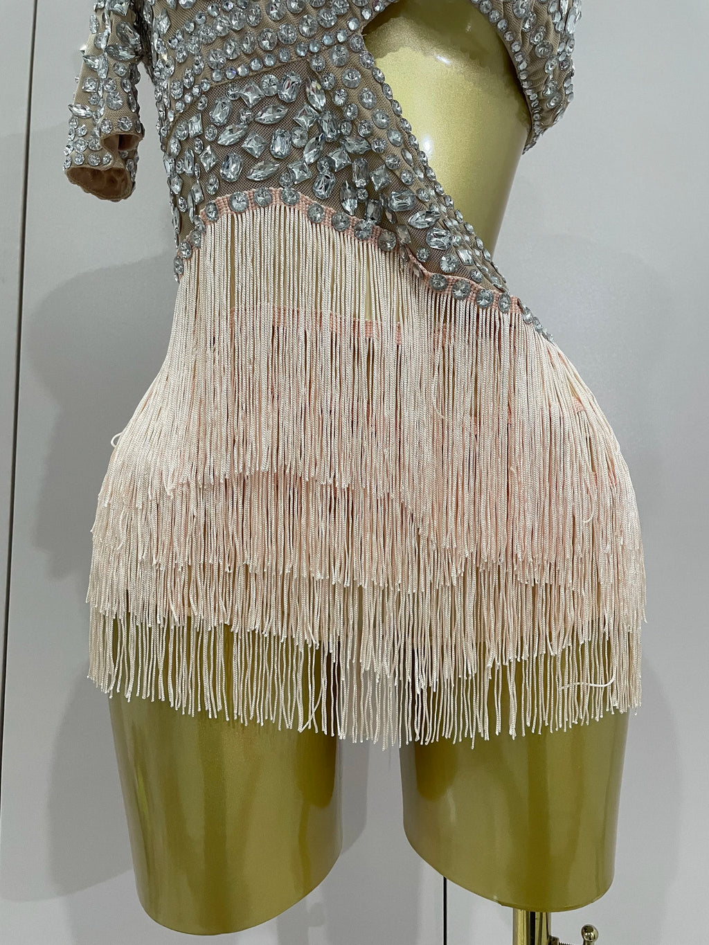 Luxury Sparkly Rhinestones Sexy Mesh Tassels Bodysuit Gloves Women Eveing Birthday Party Nightclub Performance Stage Costume
