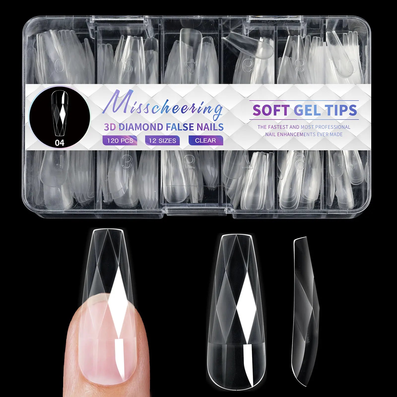 New 120/140pcs Square Almond Coffin Nail Extension Tips Natural Clear Full Cover Nails Dual Form 3D Diamond Soft Gel Nail Tips