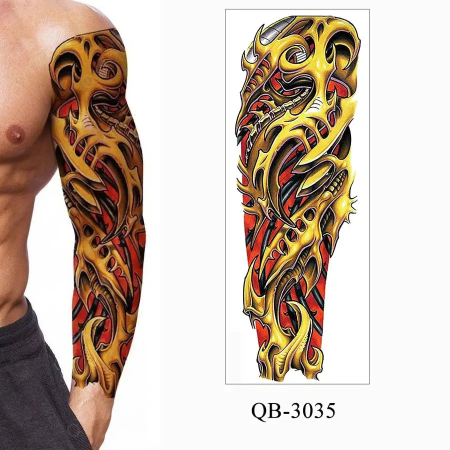 Large Arm Tattoo Sticker Full Sleeve Temporary Tattoos for Men Fish Wolf Tiger Tattoo Fake Tatoo for Women Waterproof Body Art
