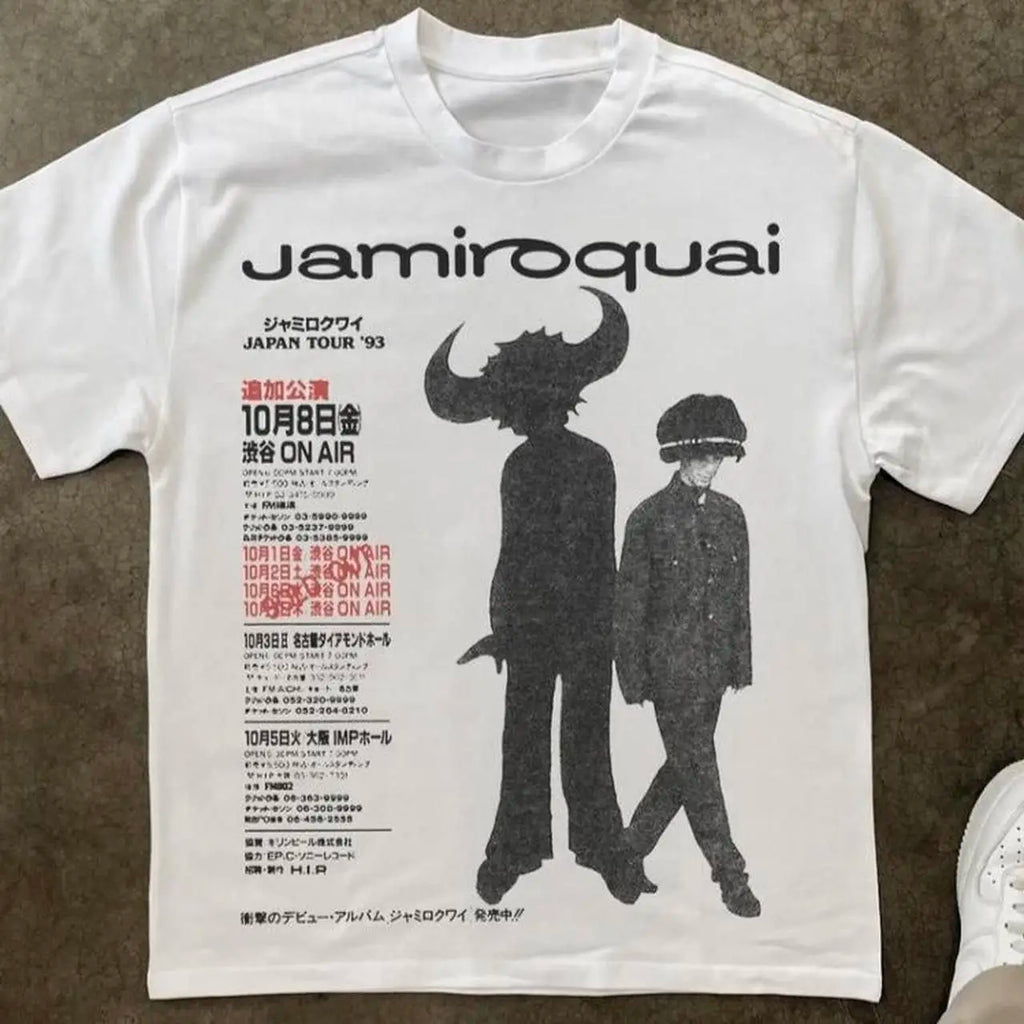 Jamiroquai 1997 Tour White T-Shirt Retro Jamiroqua Men Women Oversized Y2k Short Sleeve Street Hip Hop Tee Female Male Clothing