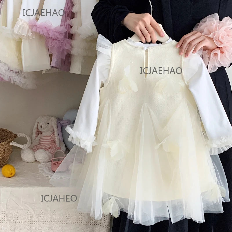 Teen Girl Clothes Children Spring Fall Girls DressGown Kids Outfit Apricot Two-piece Set Costume Baby First Birthday Princess
