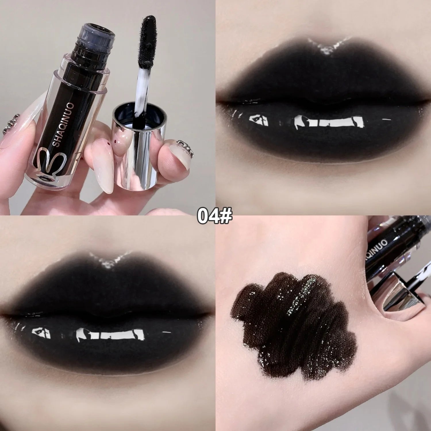 1Pc Lip Gloss Mirror Moisturizing Gothic Pure Black Silver Fine Flash Low Saturation Lip Glazed Lasting Lip Makeup Halloween