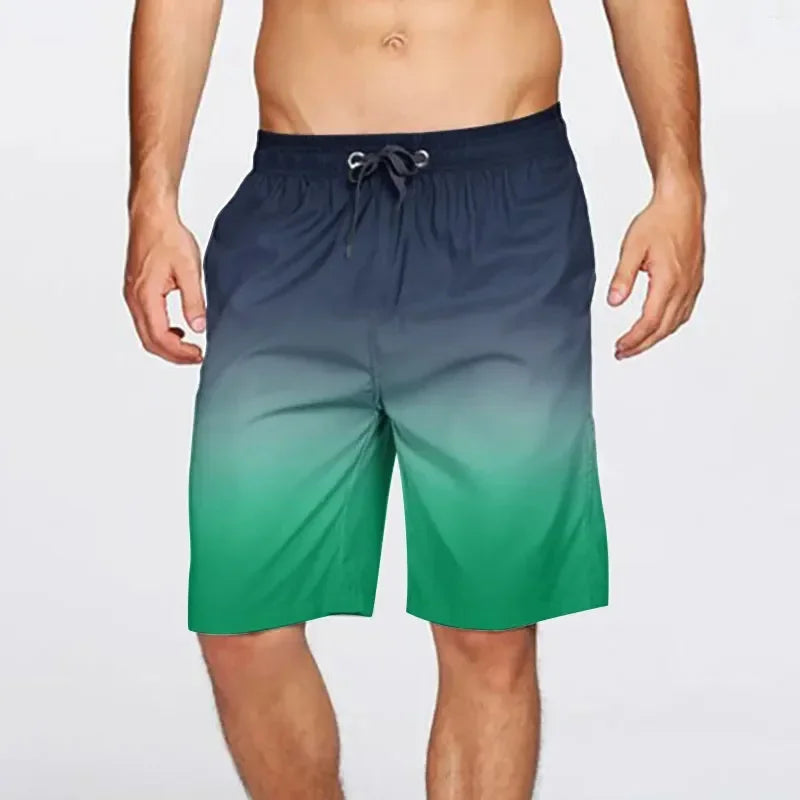 Gradient Pattern Swim Trunks For Men Colorful 3D Printed Beach Shorts Casual Summer Fashion Hawaii Holiday Surfing Board Shorts