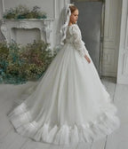 Elegant Tiered Flower Girl Dresses For Wedding Short Sleeves Tulle Glitter Sequined Appliques First Communion Ball Prom Gowns