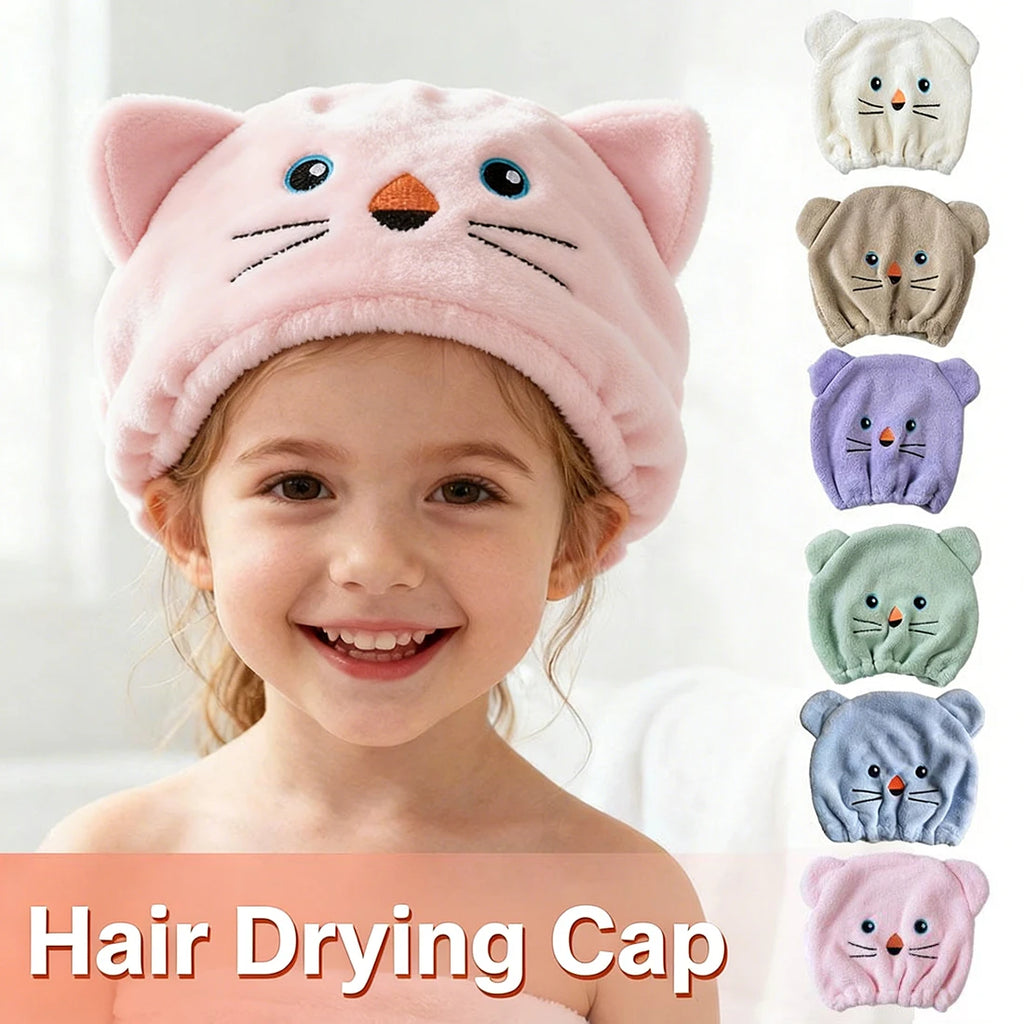 Cute Cartoon Bear Soft Absorbent Dry Hair Cap for Kids Coral Fleece Microfiber Hair Drying Towel Head Wrap for Children Kids