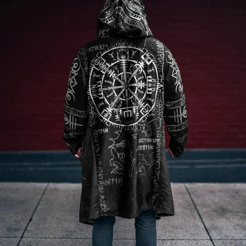 Streetwear Vintage Windbreaker Autumn Winter Men's Casual Long Sleeve Hooded Cardigan Tops Men Trendy Pattern Printed Outerwear