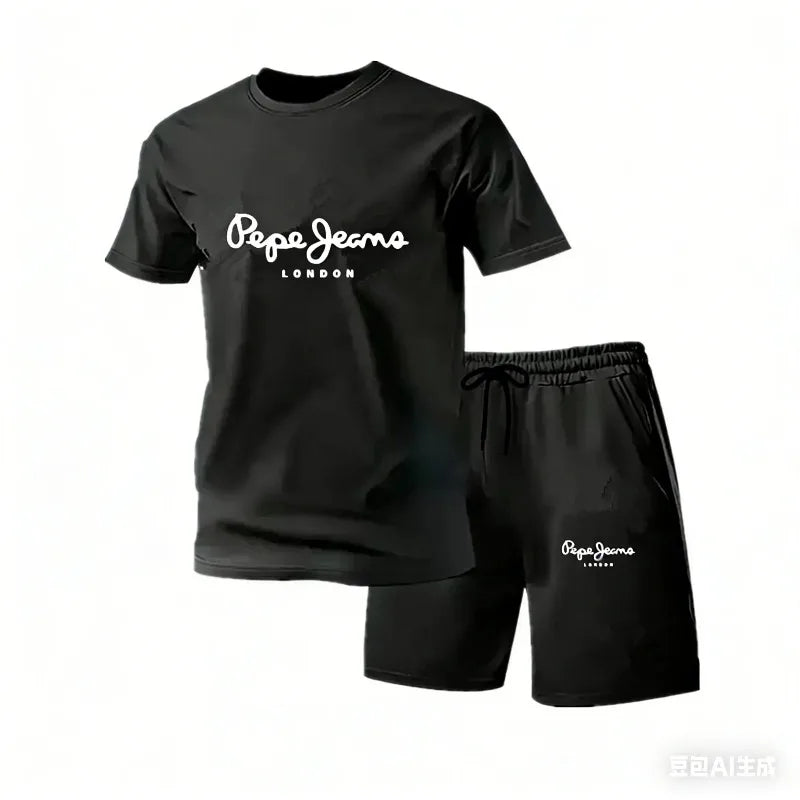 New summer fitness sportswear for men short-sleeved T-shirt and shorts two-piece set breathable and quick-drying casual wear