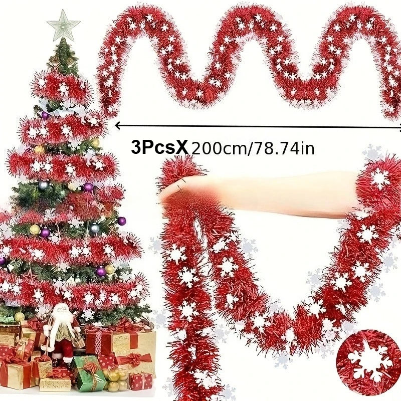 6M Christmas Snowflake Tinsel Garland Xmas Tree Decoration Christma Metallic Twist Garland Ceiling Hanging New Year Party Decor