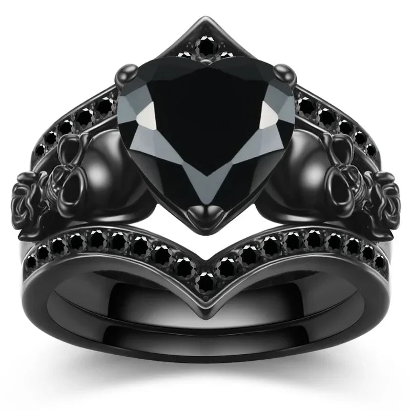 Gothic Style Rings Heart Shape Zircon Horror Skull on The Band Black / Red / Purple Just Pick One Halloween Decor
