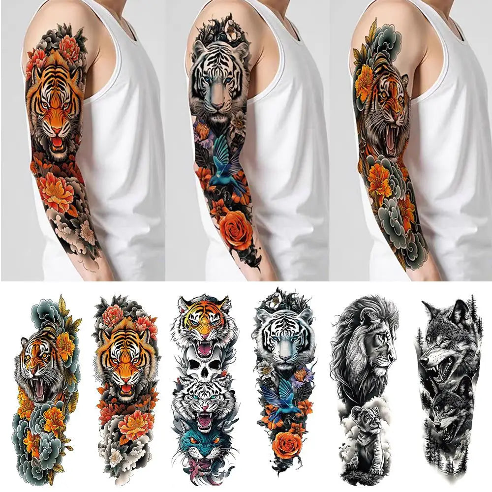 1 PC Temporary Fake Tattoo Colorful Water Transfer Stickers Waterproof Fake Tattoo Lasting Full Leg Arm Decor Body Art Paster