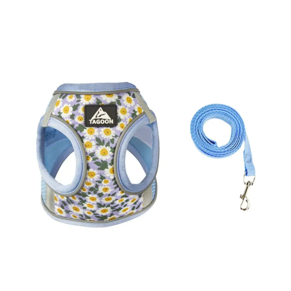 Cat Accessories Floral Pet Harness Reflective Anti Escape Dog Leash Set Adjustable Meash Cat Chest Strap Small Dogs