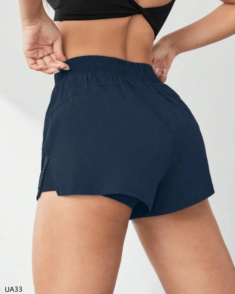 2026 Summer Sports Shorts Gym Training Running High waisted Breathable Pocket Anti glare Fake Two piece Sports Elastic Fitness Y