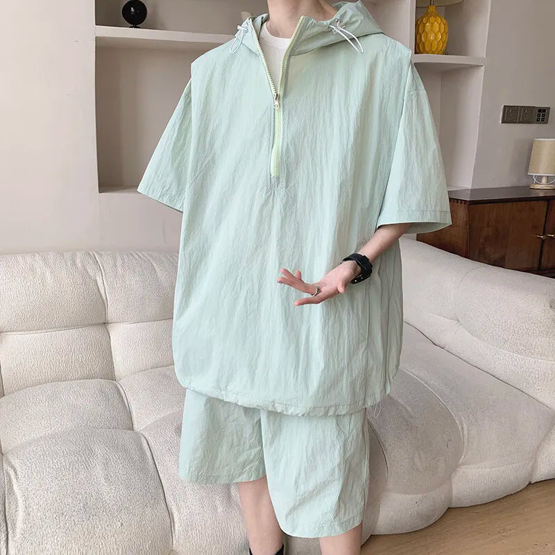 Men's Summer 2-Piece Outfit Breathable T-Shirt And Quick-Dry Shorts Set Casual Streetwear Trendy Gym And Beach Wear M-8XL 7XL