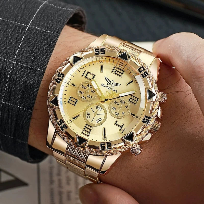 6Pcs/Set Men's Watch Set Fashion Leisure Classic Three Eye Digital Scale Circular Dial Quartz Watch Set Holiday Gift (With gift