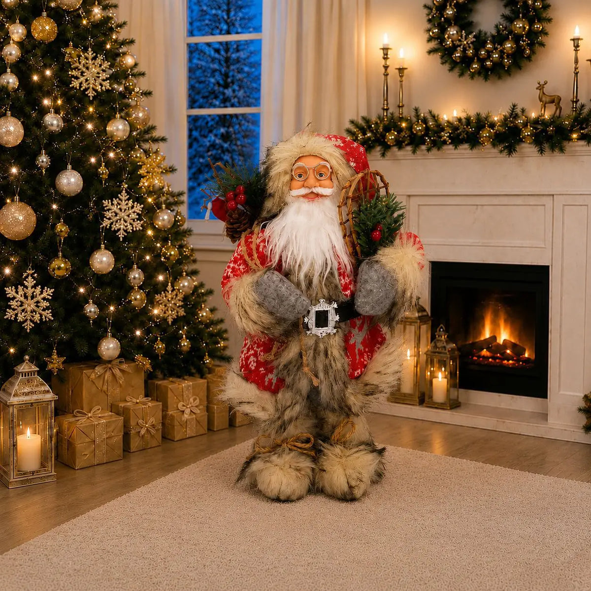 30cm Standing Santa Claus Doll Figurine Christmas Decorations For Home Tabletop Ornaments New Year Navidad Kids Gift Party Decor