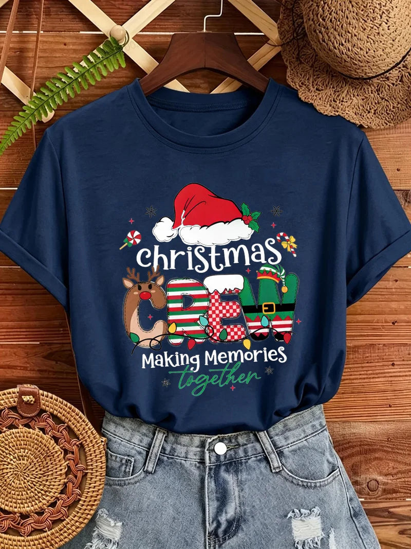 Christmas Crew Making Memories Together T Shirt Family Matching Christmas Outfit Santa Hat Graphic Tee Tops Xmas Party Shirts
