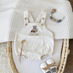 Newborn Baby Boys Girls Clothes Sleeveless Romper Bear Embroidery Loose Shoulder Strap Triangle Jumpsuit Casual Overalls Autumn