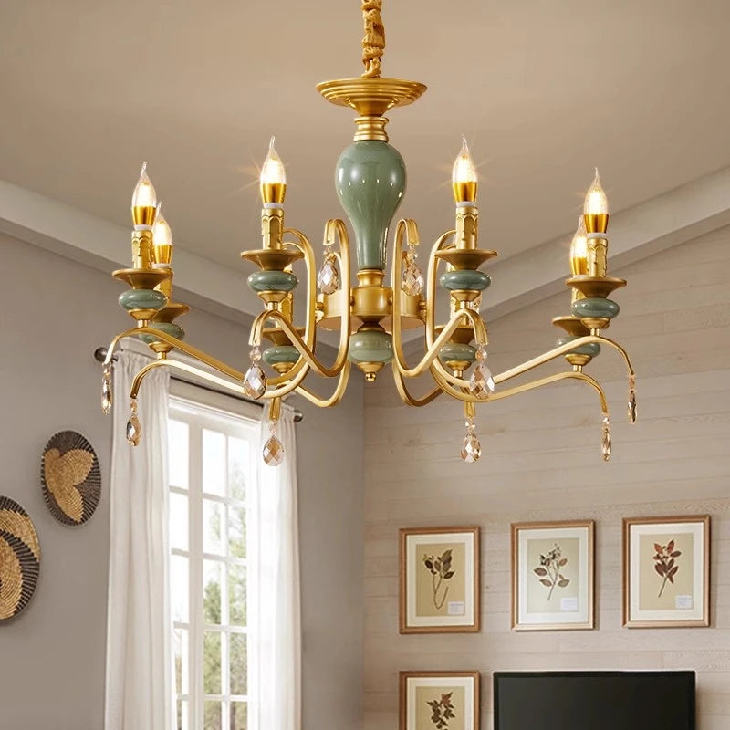 Mediterranean Style Ceramic Crystal Chandelier for Living Room Bedroom Villa Duplex - Elegant Lighting Fixture