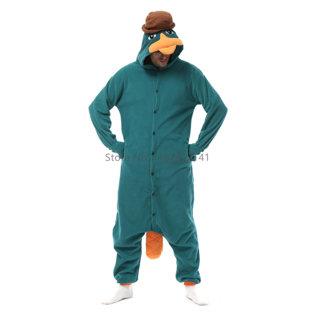 Favofans Adult Halloween Onesie Cartoon  Green Duck Pajamas For Women Men Animal Kigurumi Pyjamas Homewear Cosplay Party Costume
