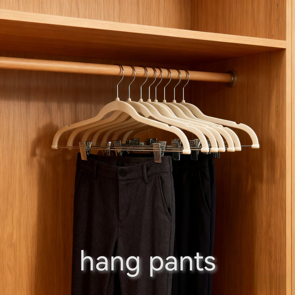5/10 Pieces of Plastic Velvet-Coated Clothes Hangers, with Movable Strong Clips, Non-Slip and Anti-Fall, Suitable for Hanging Pants, Skirts, Bras, and Camisoles