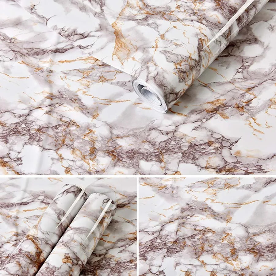 Marble Sticker Kitchen Oil-Proof Film Stove Waterproof Moisture-Proof Self-Adhesive Wallpaper Countertop Cabinet Renovation Tile