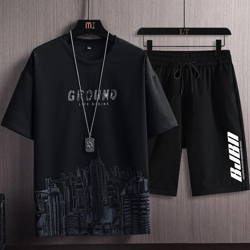 2026 Summer Sets Fashion Tracksuit Men Short Sleeve T Shirts sport Short Two-piece Suit Men Joggers sweatpants outfits two piece