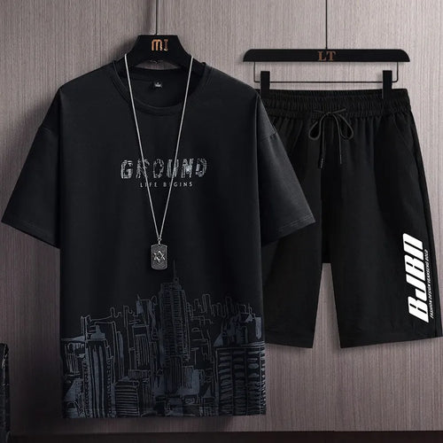 2026 Summer Sets Fashion Tracksuit Men Short Sleeve T Shirts sport Short Two-piece Suit Men Joggers sweatpants outfits two piece